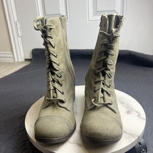 Rock & Candy Military Style Kiss Bliss Lace Up Boots Olive SZ US 10 NEW Gorpcore